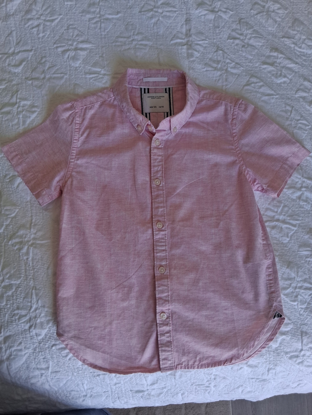 Denim & Flower Boys Pink Short-Sleeve Button-Down Shirt 100% Cotton Sz 5/6 Years